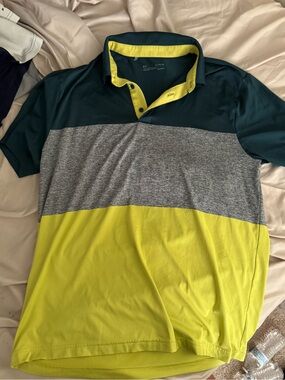 Under Armour Men's Colorblock Polo in Dark Teal, Heather Gray & Lime